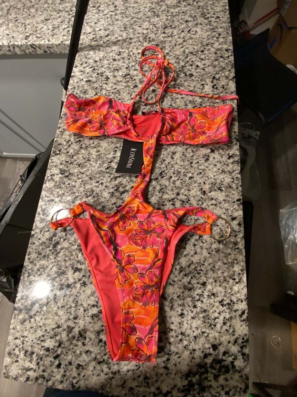 Icon Swim Floral Print Halter Monokini Swimsuit Size M